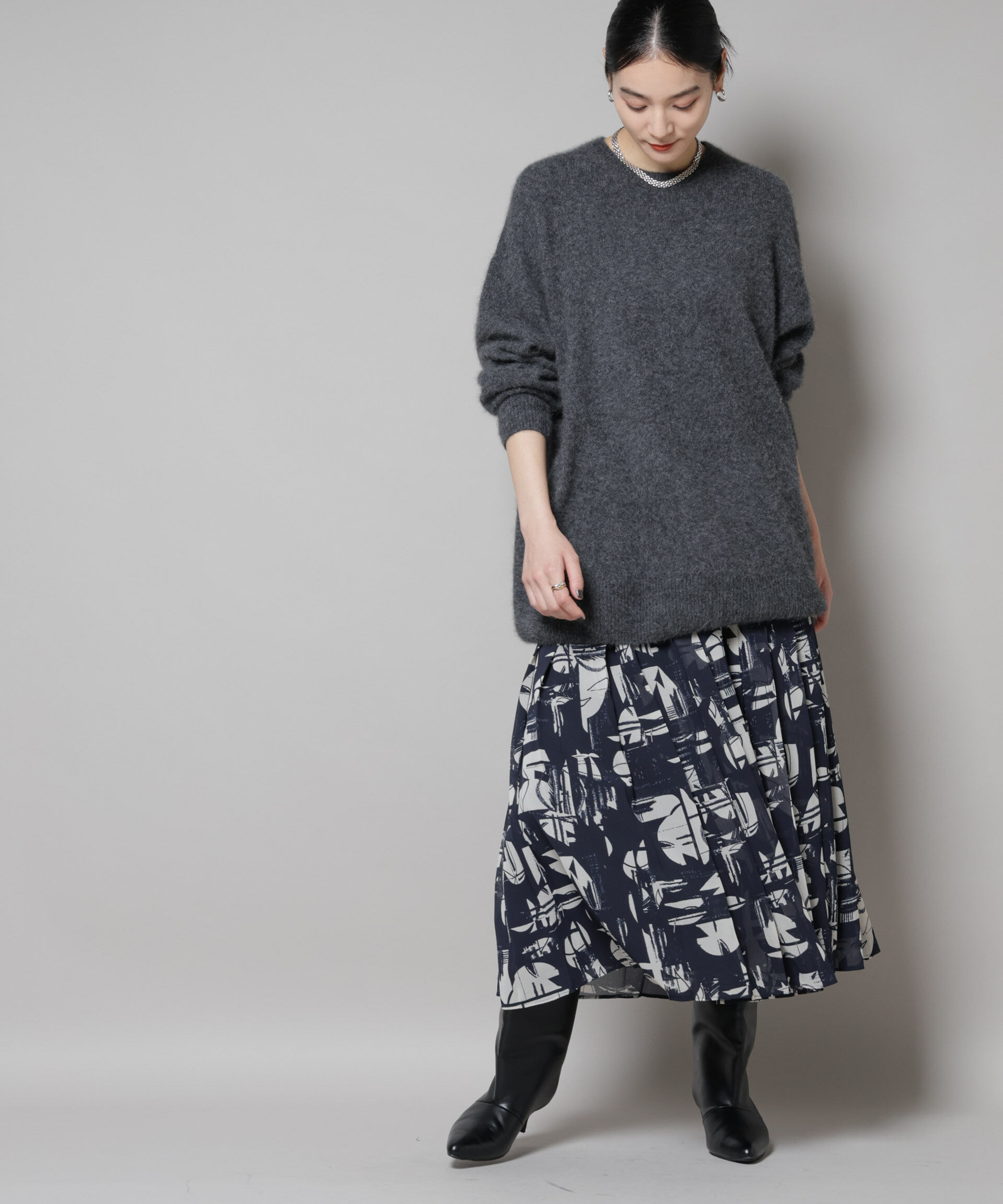 nano･universe「アートプリントジョーゼットプリーツスカート」|スカート|