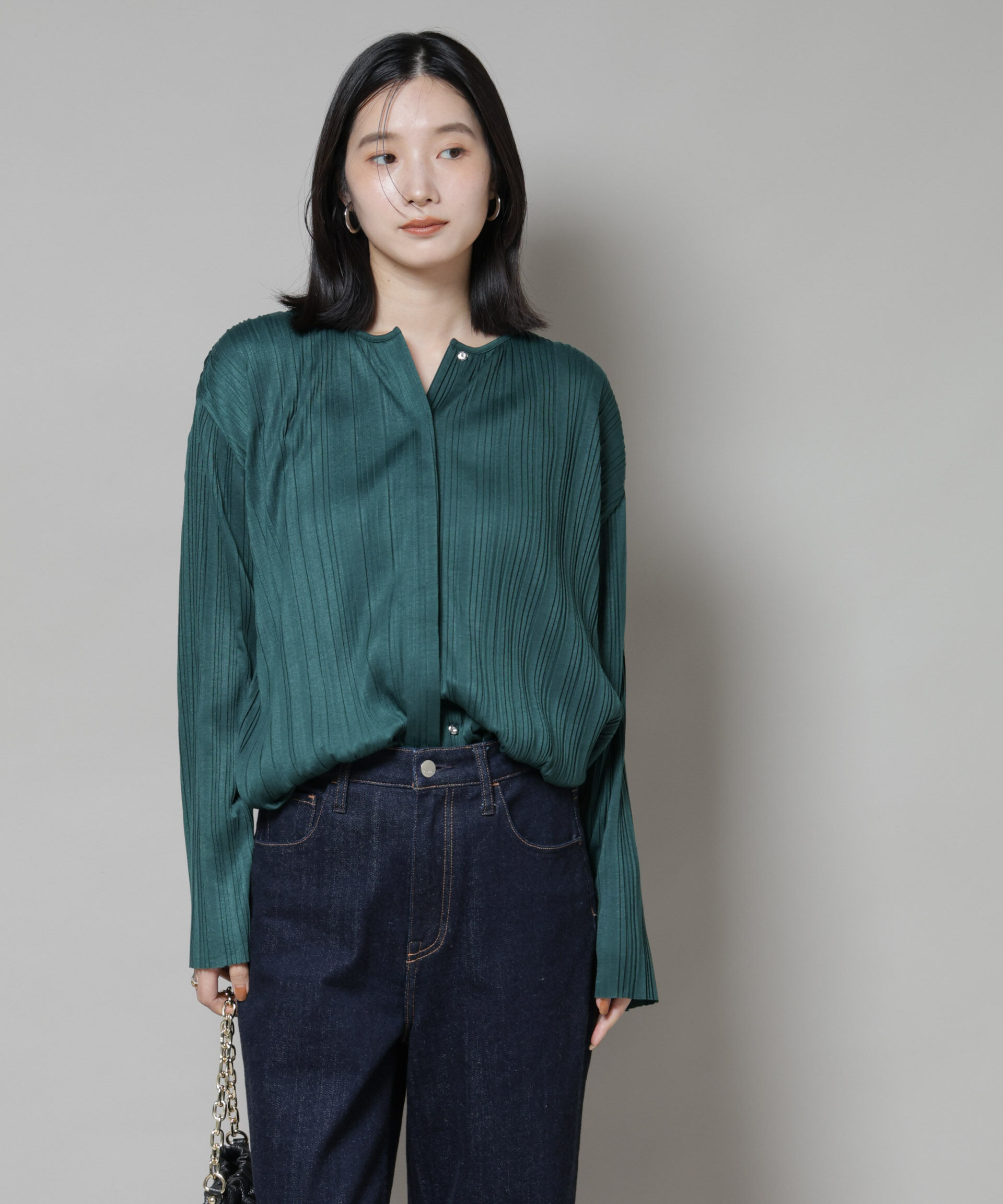 nano･universe「プリーツカットスナップシャツ」|Tシャツ・カットソー|グリーン