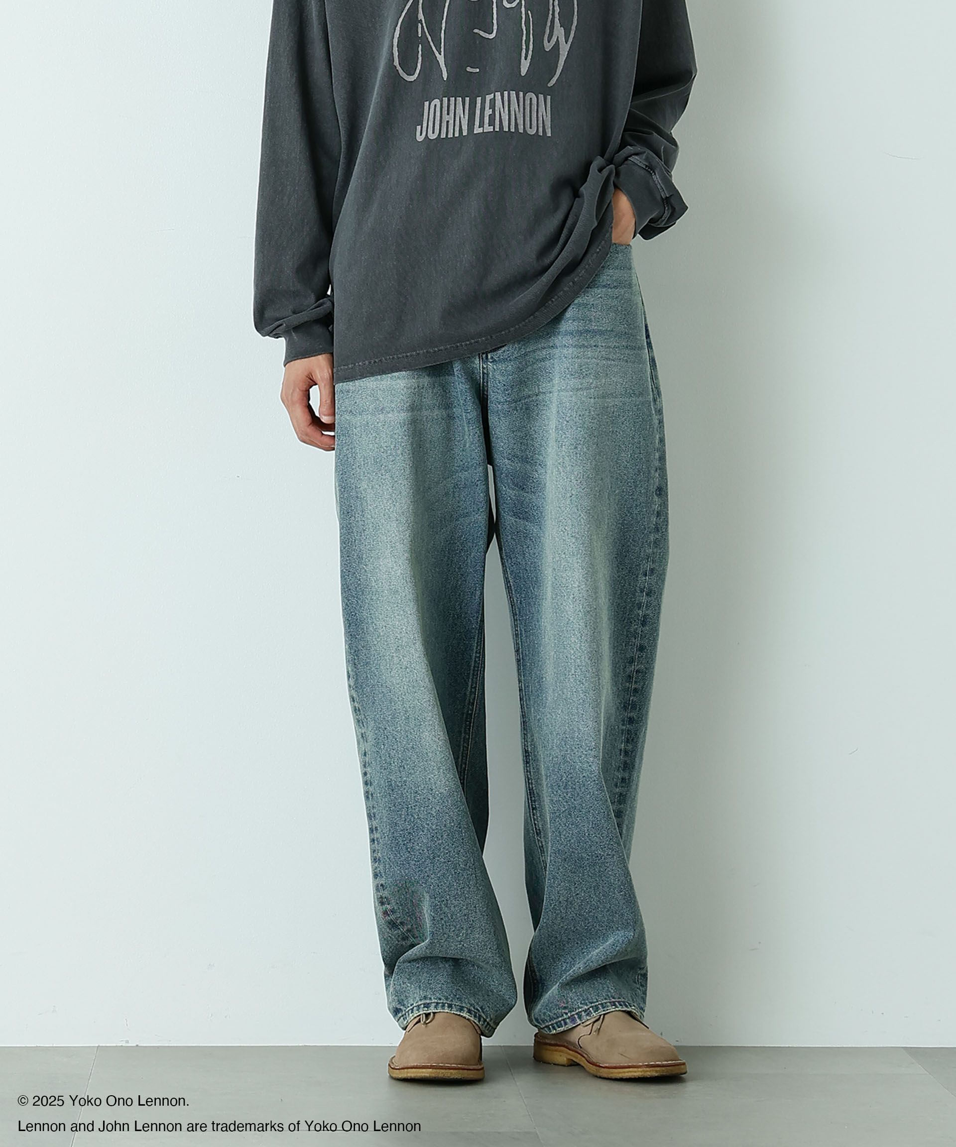 nano･universe「｢HOTEL PALACE｣ フェードデニム ルーズシルエットパンツ」|チノ|ブルー