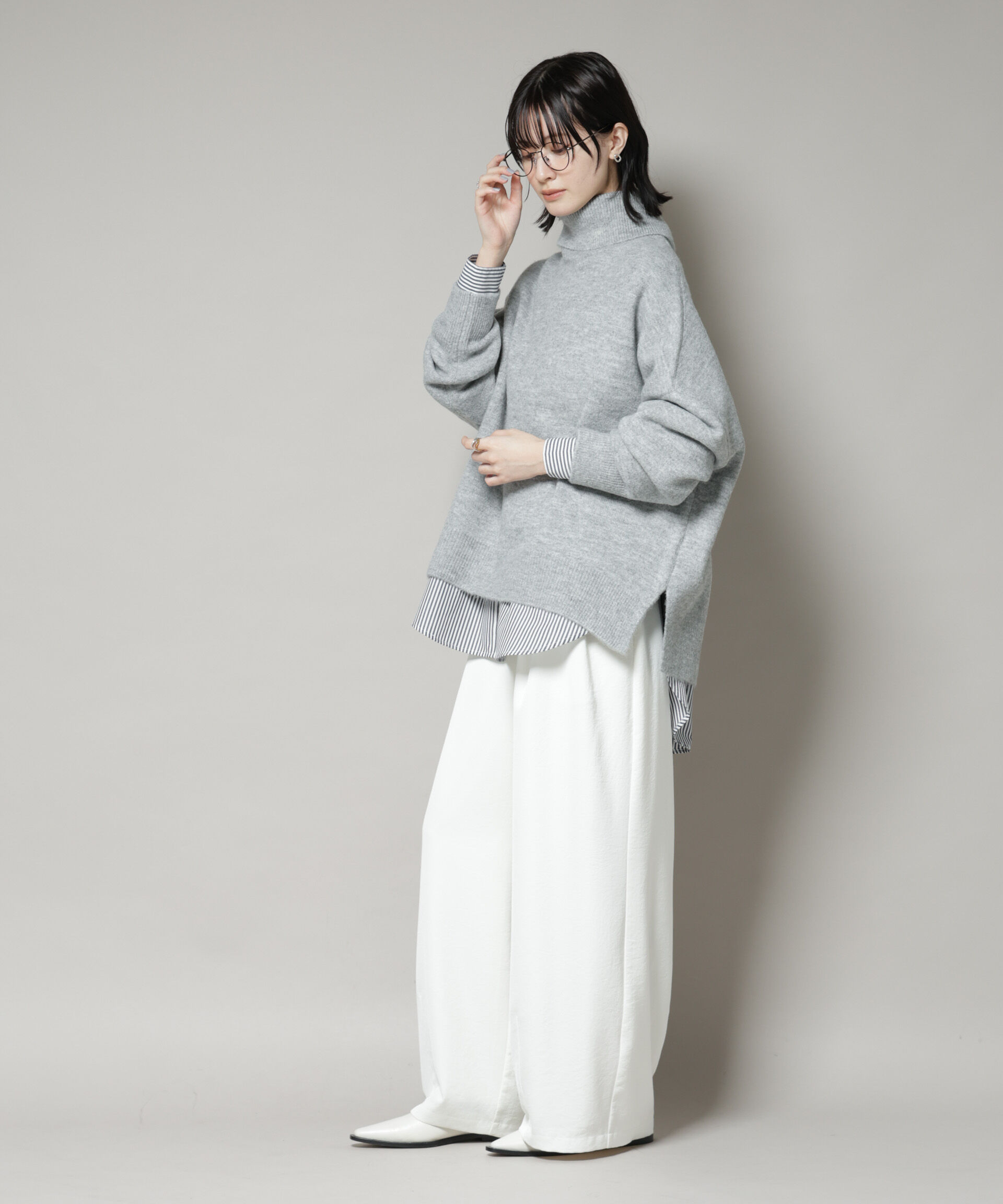 nano･universe「タートルワイドシルエット圧縮ニット」|ニット・セーター|