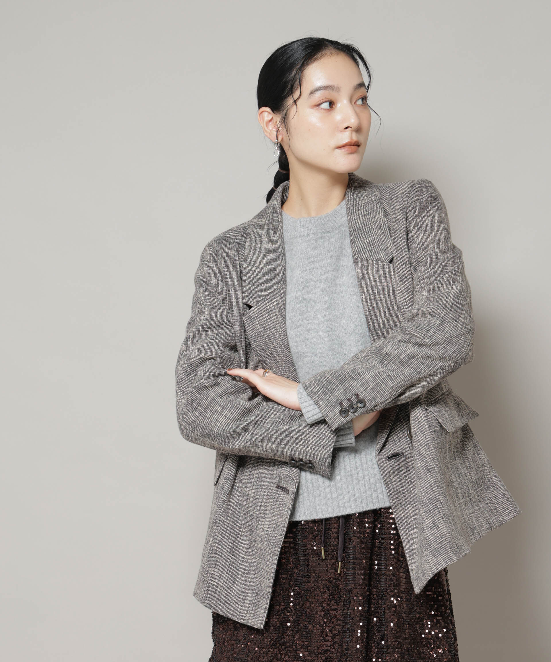nano･universe「ツイードセミダブルジャケット(セットアップ可)」|テーラードジャケット|