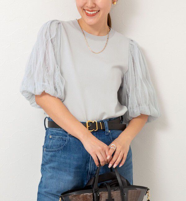 NOLLEY'S sophi「《手洗い可能》袖チュールプルオーバーニット」|ニット・セーター|