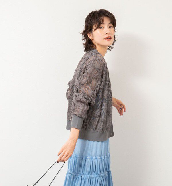 Rie Miller「【追加】《セットアップ対応》チュール刺繍Vネックカーディガン」|カーディガン|
