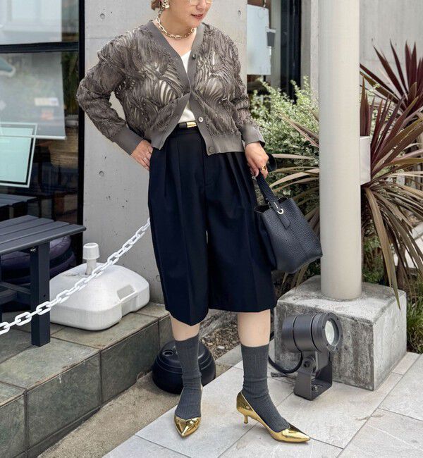 Rie Miller「【追加】《セットアップ対応》チュール刺繍Vネックカーディガン」|カーディガン|