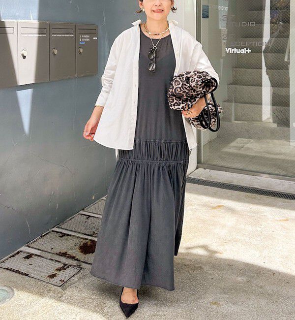 Rie Miller「顔料染マキシ丈ワンピース」|ワンピース|チャコールグレー