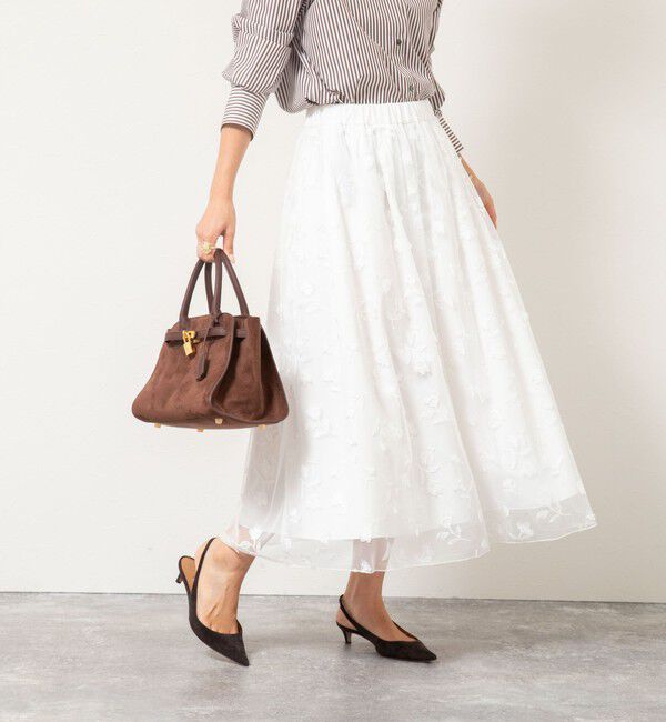 NOLLEY'S「ウォッシャブルチュール刺繍リバーシブルギャザースカート」|フレア|