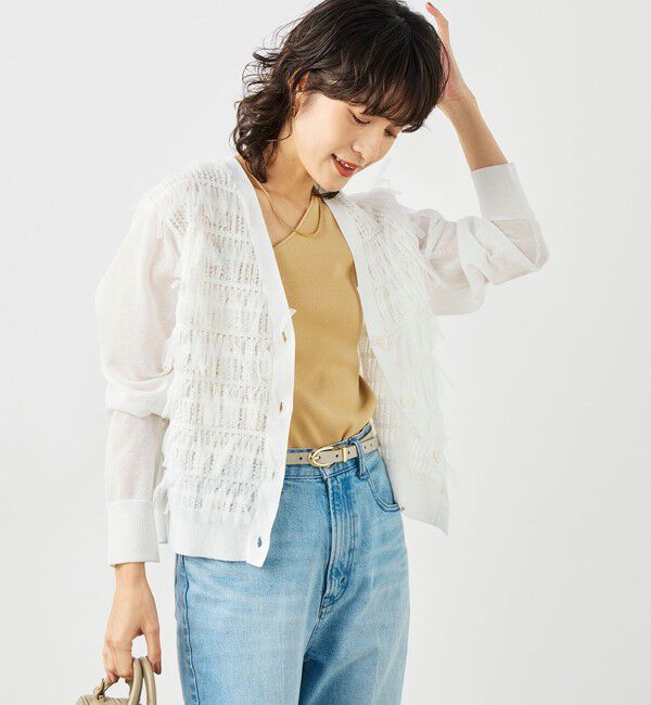 NOLLEY'S「《手洗い可能》チュールフリンジVネックカーディガン」|カーディガン|