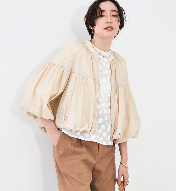 NOLLEY'S「ウォッシャブル撥水ポケッタブルボリュームブルゾン」|ブルゾン・スタジャン|ベージュ