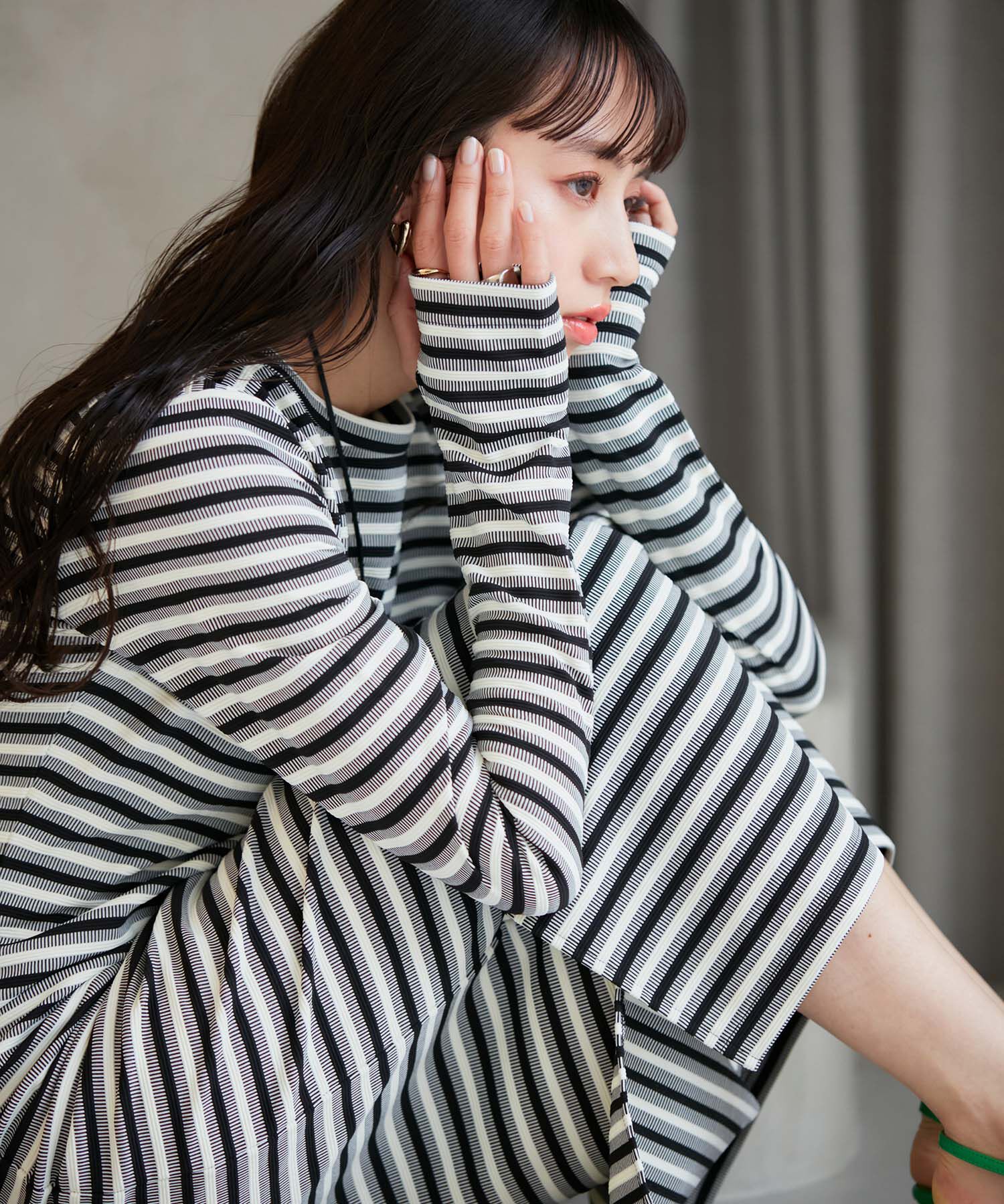 VIS「【STAYC/ISA着用】ジャガードマルチボーダーカットワンピース【洗える】」|ワンピース|