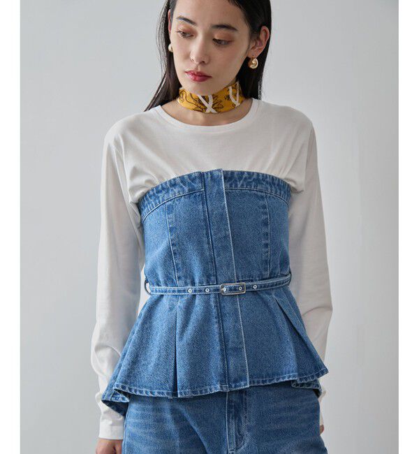 VIS「【洗える】デニムフレアベアトップ」|キャミソール|ブルーメイン