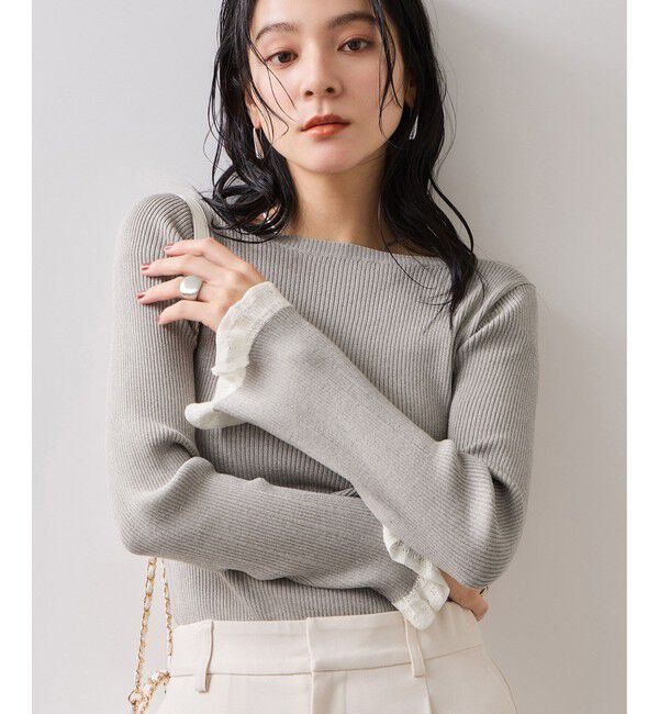 VIS「袖口レース編みニットプルオーバー」|ニット・セーター|