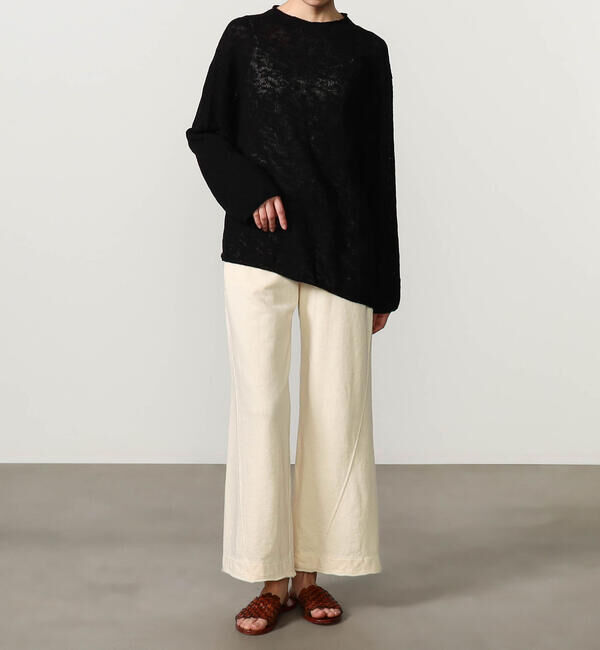 UNFIL「UNFIL | コットンシルク スラブヤーン ボトルネックプルオーバー WOMEN」|ニット・セーター|BLACK