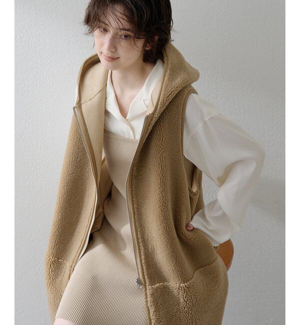 THE PAUSE「【THE PAUSE】ボアフードロングジレ」|ベスト・ジレ|