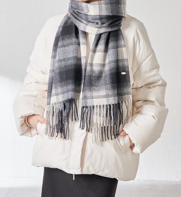  「【PAPILLONNER/パピヨネ】チェックストール」|マフラー|ブラック