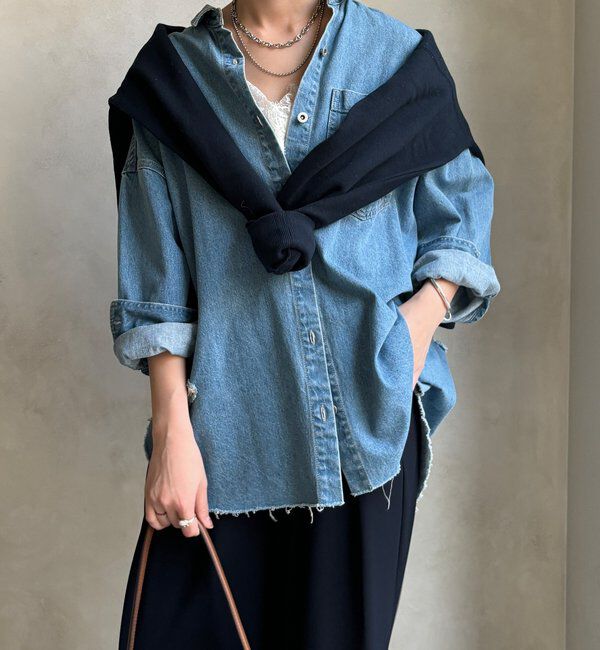  「【新色追加】ダメージデニムシャツ」|シャツ・ブラウス|