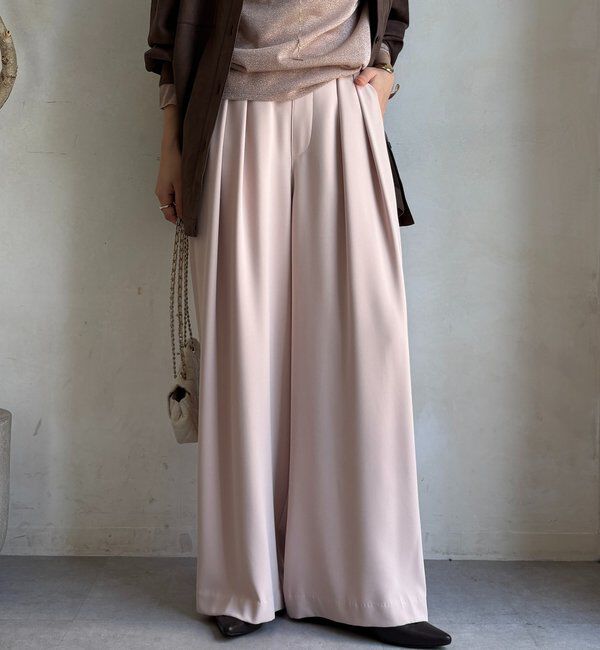  「【累計販売数3万枚突破/23色4サイズ展開！】タックワイドパンツ」|チノ|ピンク