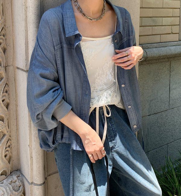  「袖リブシアーデニムドロストシャツ」|シャツ・ブラウス|サックスブルー