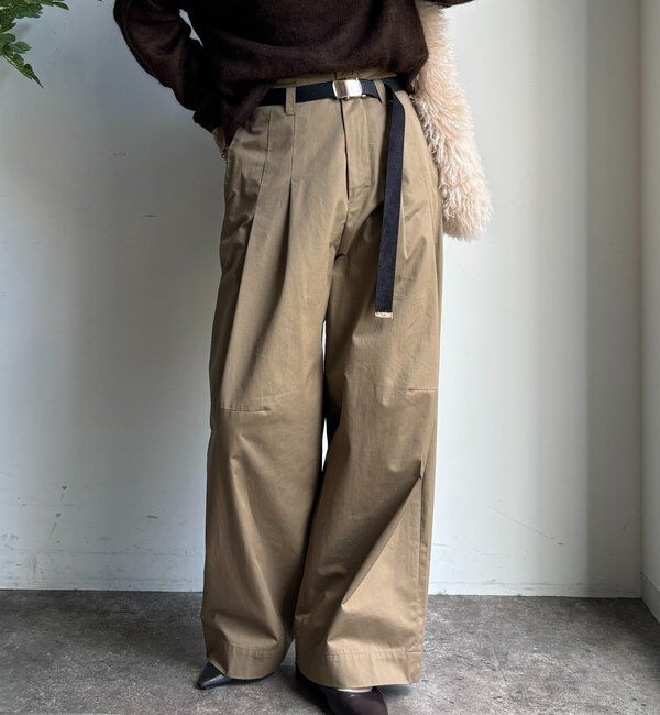  「ツイルワイドカーブパンツ」|チノ|ベージュ