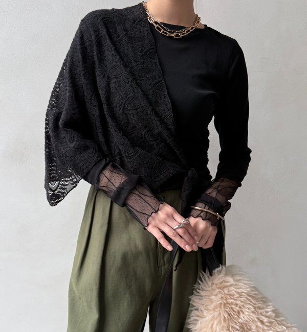  「レースチュール切替シアーTEE」|Tシャツ・カットソー|