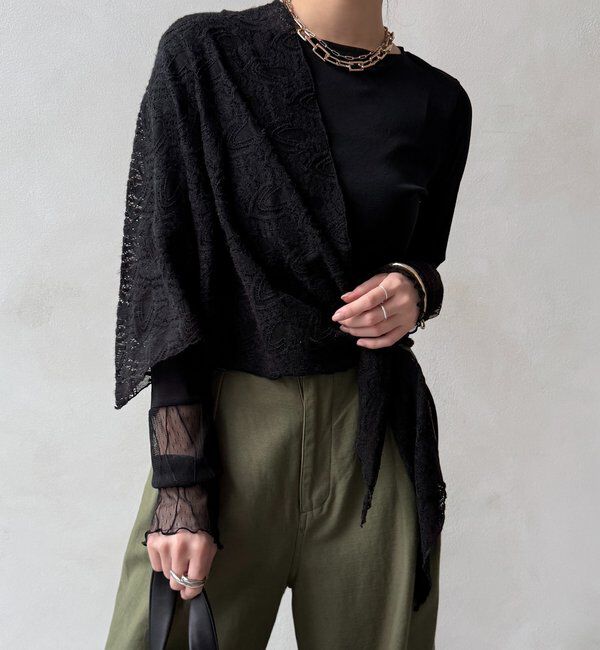  「レースチュール切替シアーTEE」|Tシャツ・カットソー|