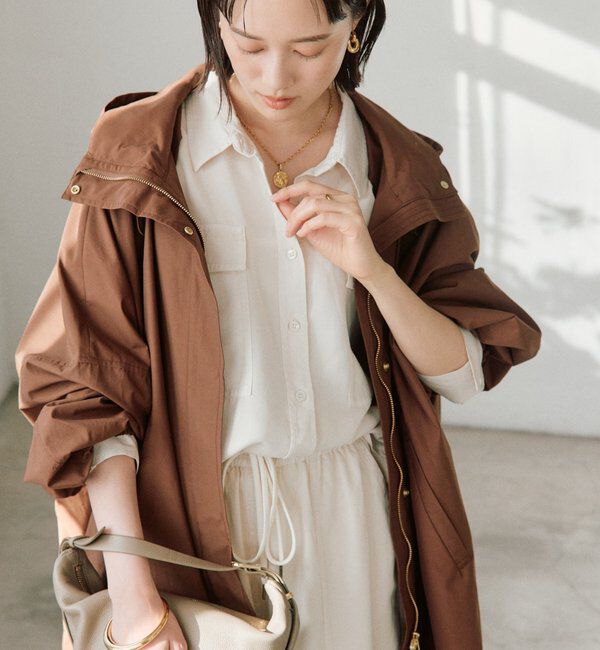  「【花粉ガード・撥水加工・UVカット機能】ドルマンフーディライトコート」|その他|ブラウン