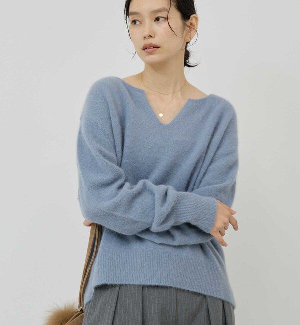  「【デコルテ美人ニット】ファーウールキーネックニット」|ニット・セーター|