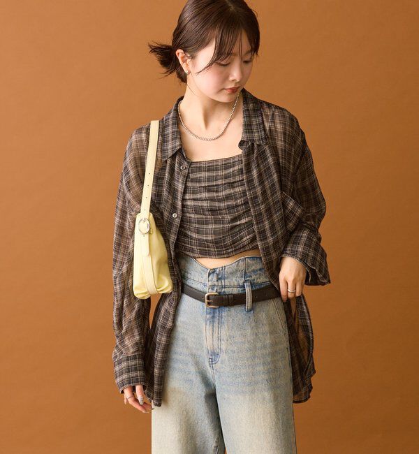  「【着こなし豊富◎】チェックビスチェSETビッグシャツ」|シャツ・ブラウス|