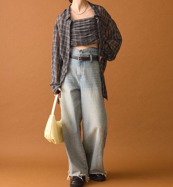  「【着こなし豊富◎】チェックビスチェSETビッグシャツ」|シャツ・ブラウス|