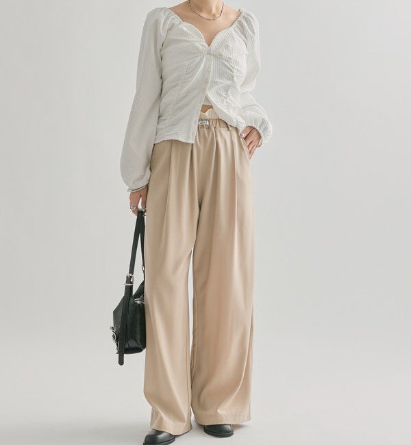  「【オールシーズン対応/WEB限定アイボリー】フリルイージーパンツ」|チノ|