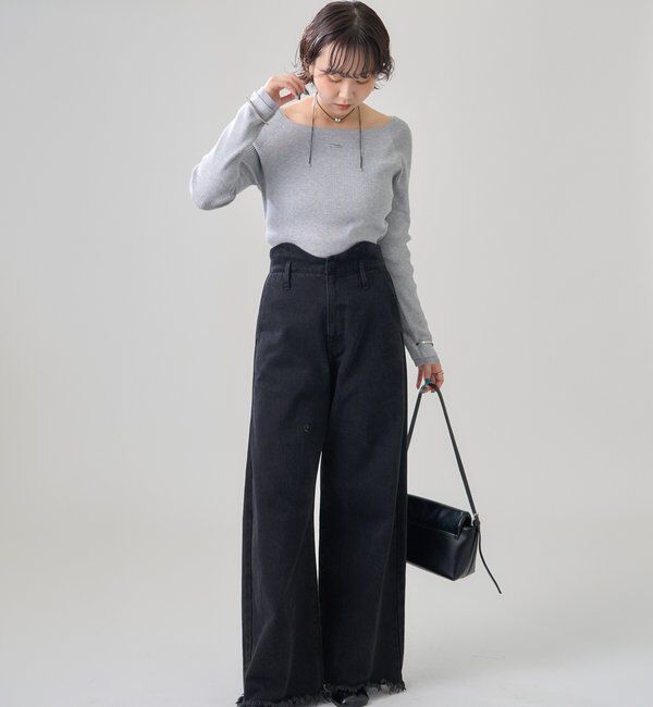  「プレート付きクルーリブニット」|ニット・セーター|