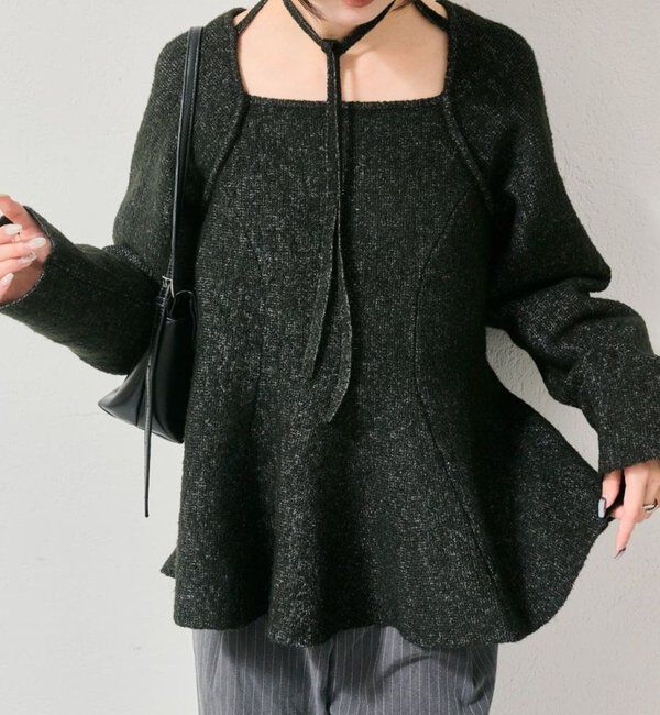  「スクエアネックペプラムニット」|ニット・セーター|ブラック