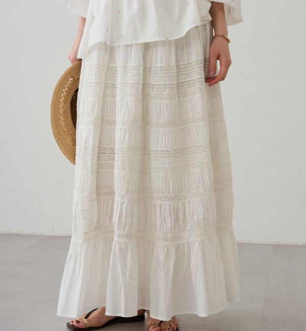  「【INDIA】ギャザーティアードレーススカート」|スカート|