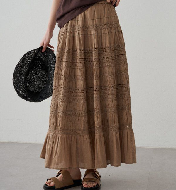 「【INDIA】ギャザーティアードレーススカート」|スカート|
