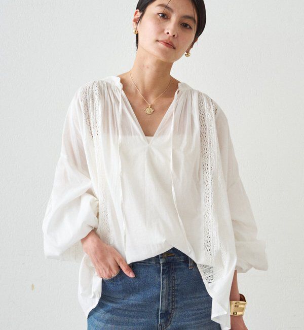  「【INDIA】スキッパーレースブラウス」|シャツ・ブラウス|オフホワイト