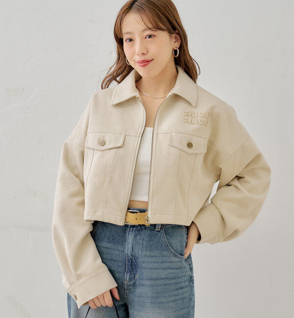  「【WEB限定/REVIVAL】胸ロゴショート丈スエードジップブルゾン」|ブルゾン・スタジャン|