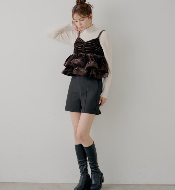  「【SALON by Chico】リボンラップスカート+スラックスハーフパンツ」|チノ|