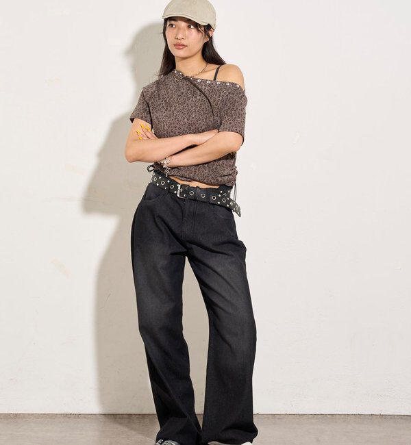  「アソート (カモ柄/ヒョウ柄)/ドット柄)スタッズドロストワンショルTEE」|Tシャツ・カットソー|