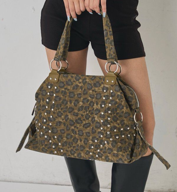  「STUDDED BOSTON BAG」|トートバッグ|カーキ