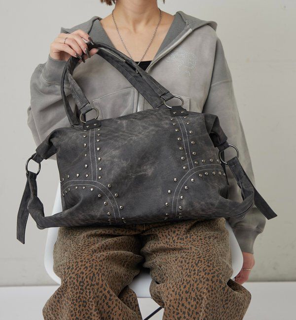  「STUDDED BOSTON BAG」|トートバッグ|ブラック