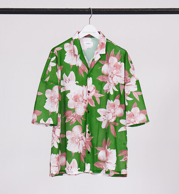 ABAHOUSE「【フラワープリント】ハーフスリーブ メッシュシャツ」|シャツ・ブラウス|グリーン