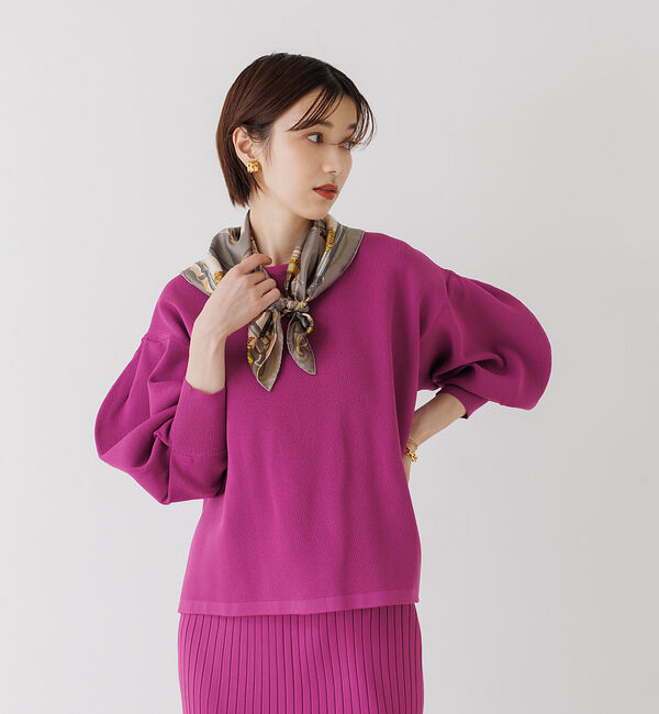 Rouge vif「【セットアップ対応】ボリュームスリーブストレッチニットプルオーバー」|ニット・セーター|パープル