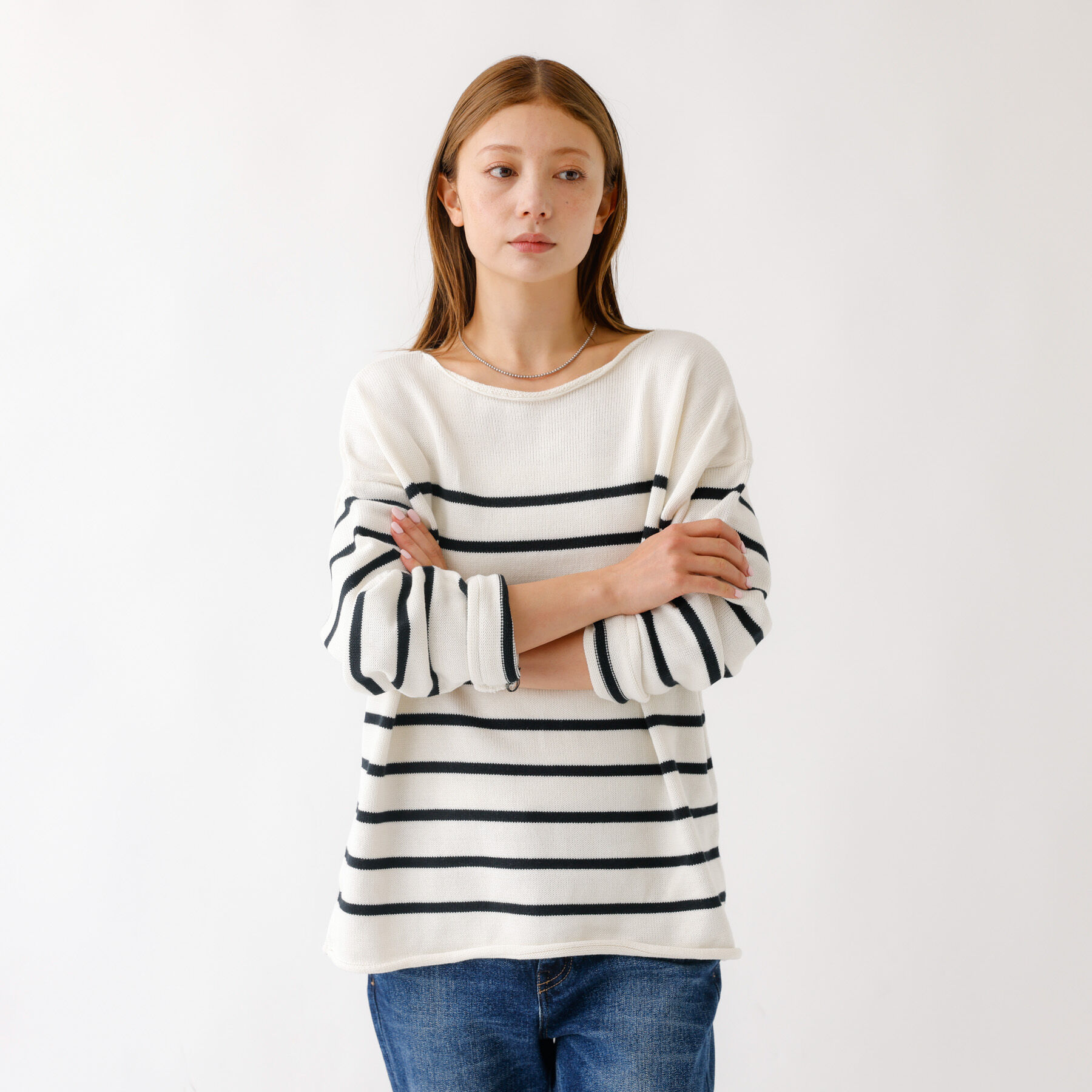 Rouge vif「【TRICOTS JEAN MARC】ボートネック ボーダーニットプルオーバー」|ニット・セーター|