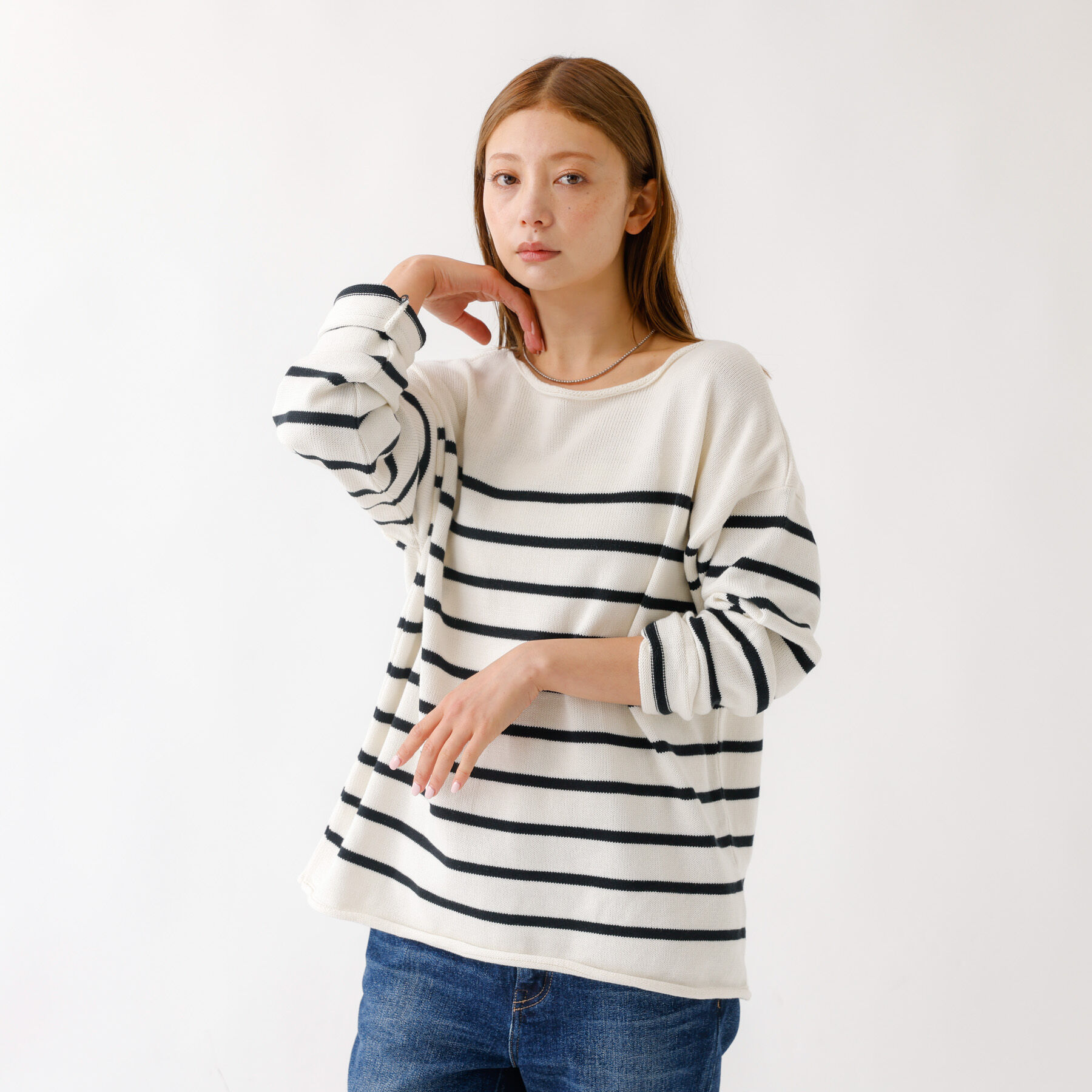 Rouge vif「【TRICOTS JEAN MARC】ボートネック ボーダーニットプルオーバー」|ニット・セーター|