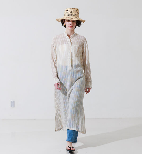 Rouge vif「シルク混シアーストライプ楊柳ワンピース」|ワンピース|