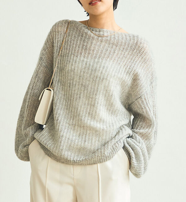 Rouge vif「ラメモヘアシアーパフプルオーバー」|ニット・セーター|グレー