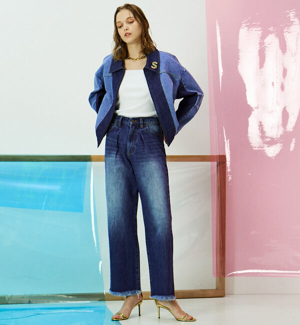 Soffitto「タックセミワイドデニムパンツ」|デニム|