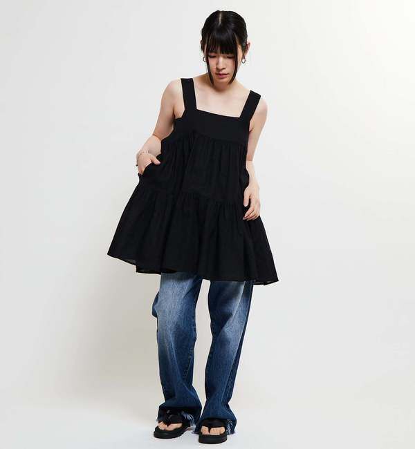 Soffitto「《コラボ》【Soffitto&times;TINDA】ティアード切替チュニック丈キャミソール」|キャミソール|