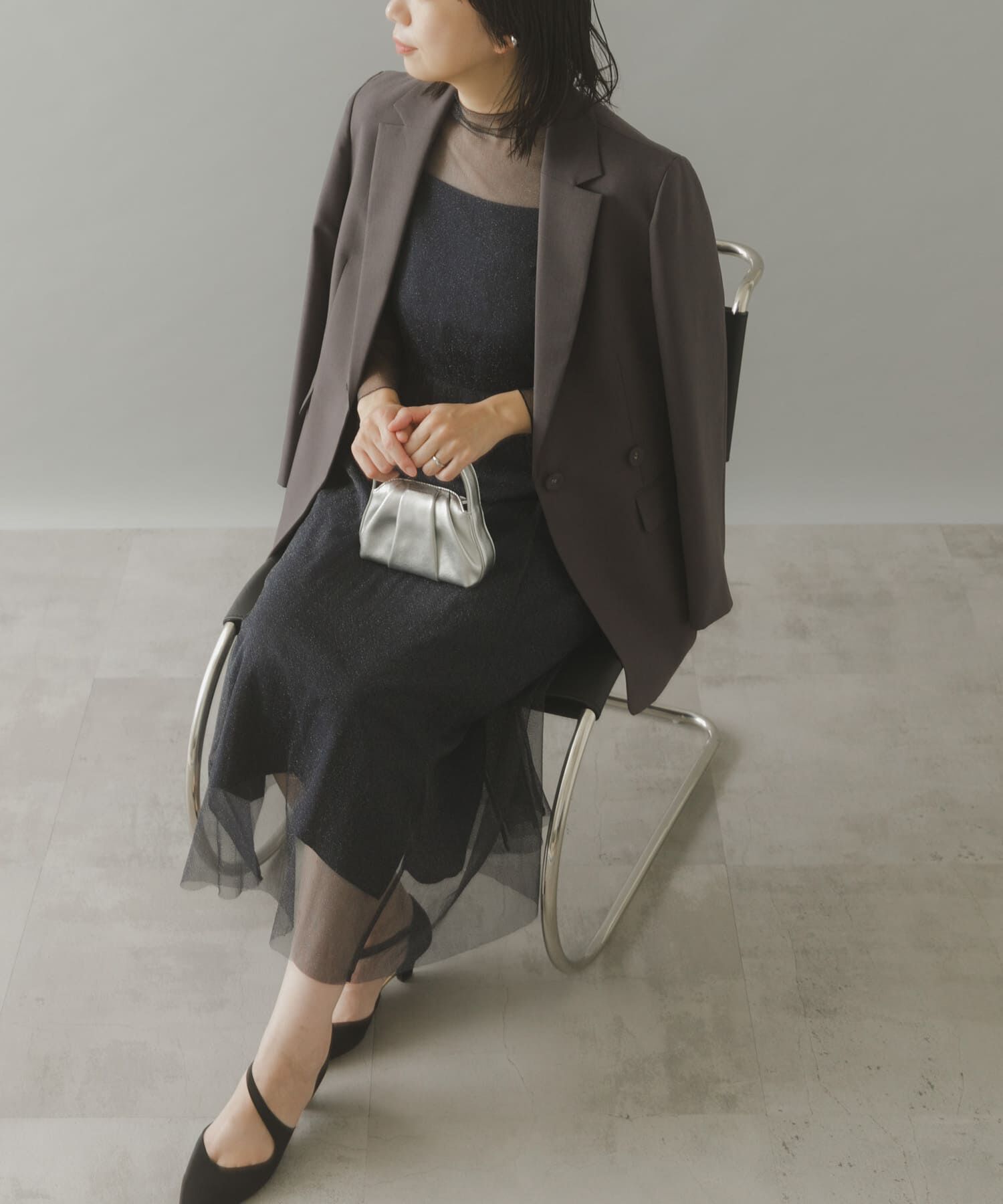 URBAN RESEARCH ROSSO「kaene　ラメチュールメローワンピース」|ワンピース|ネイビー