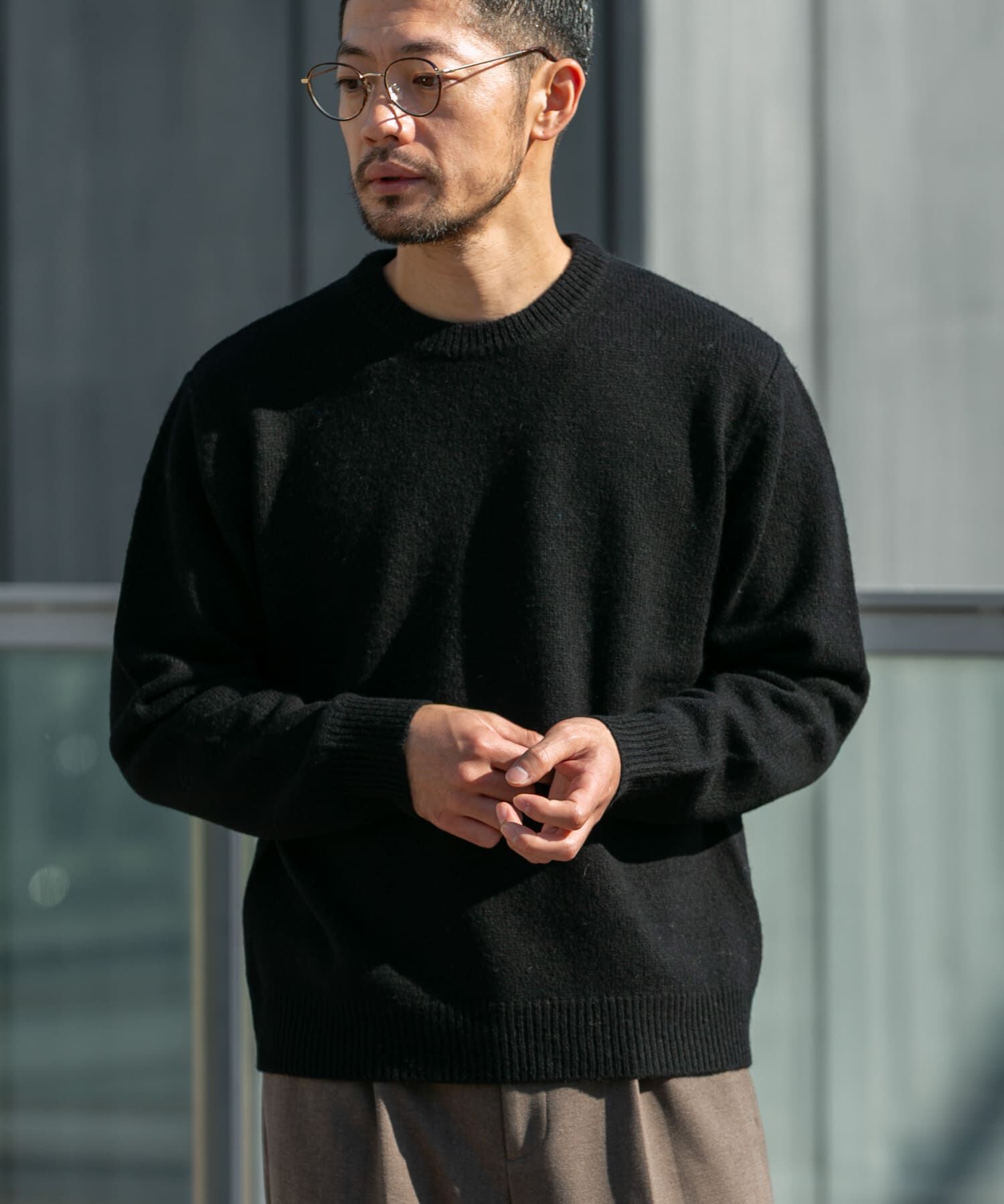 URBAN RESEARCH ROSSO「『XLサイズあり』シェットランドウールクルーネックニット」|ニット・セーター|ブラック