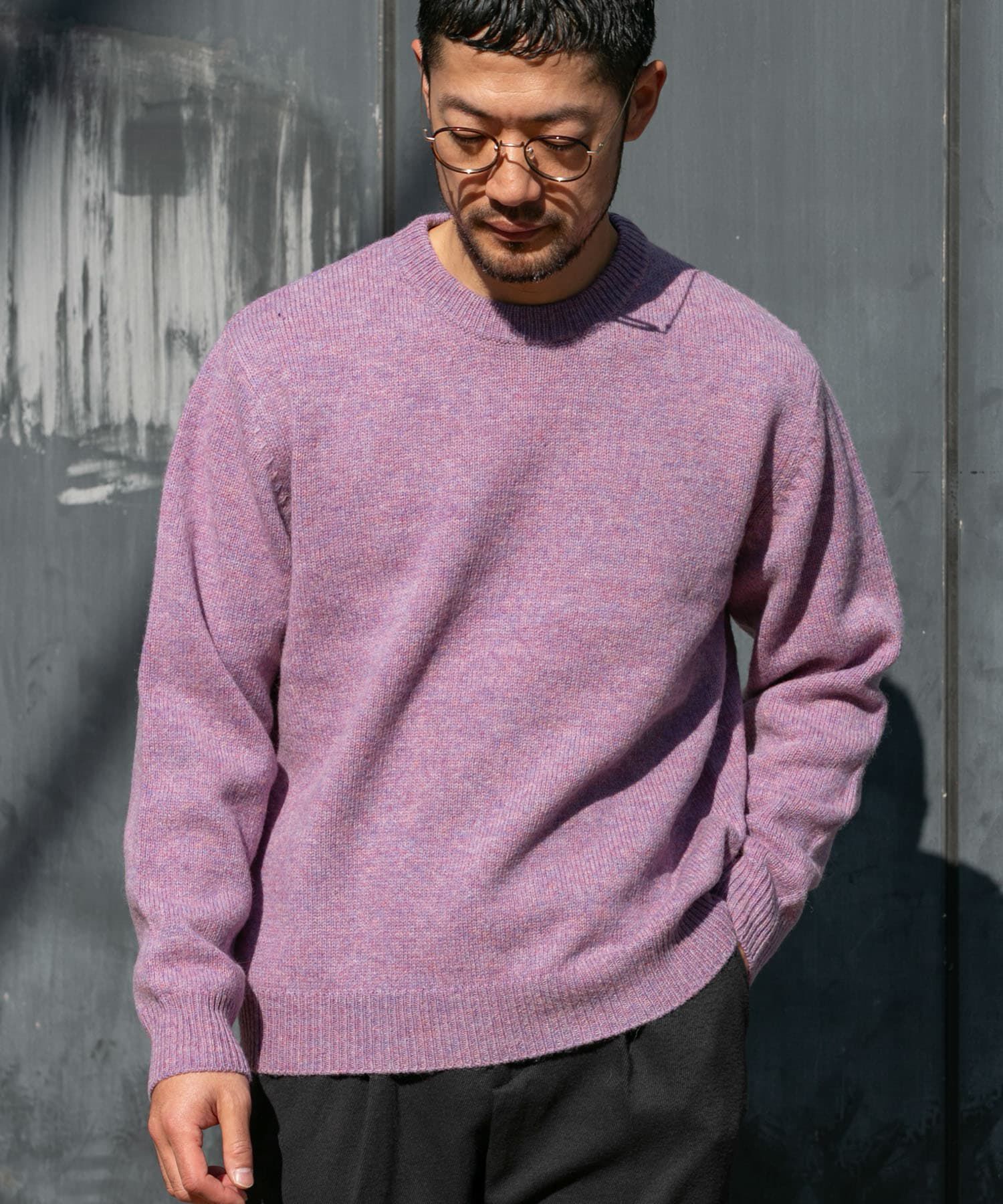 URBAN RESEARCH ROSSO「『XLサイズあり』シェットランドウールクルーネックニット」|ニット・セーター|パープル系その他